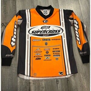 Vtg THOR World Supercross Dirtbike Jersey Orange Long Sleeve Shirt Youth Small